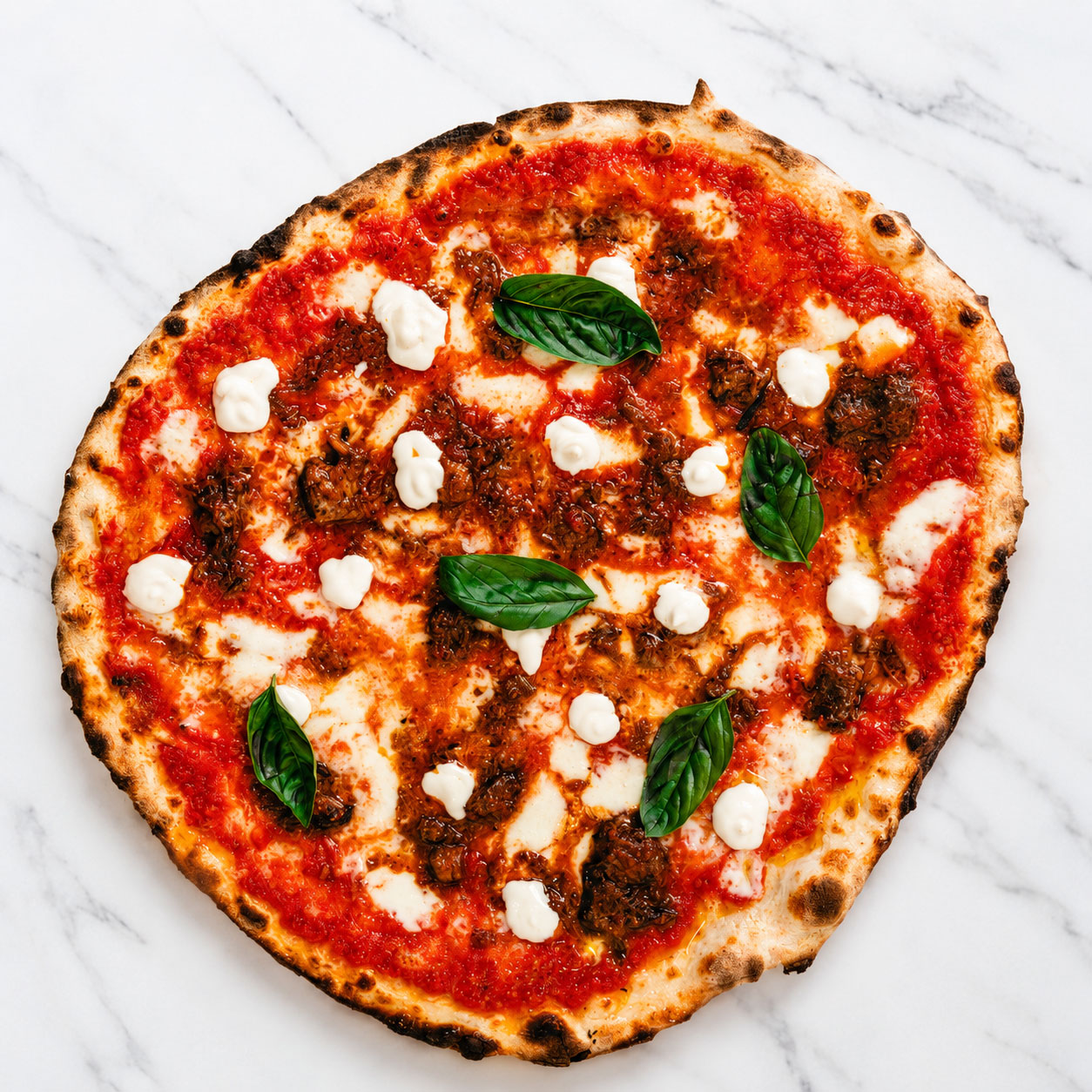 A Coda Pizza - San Marzano, Fior di Latte, Oxtail Ragù alla Vaccinara, Pecorino Cream, Basil, Coratina Extra Virgin Olive Oil