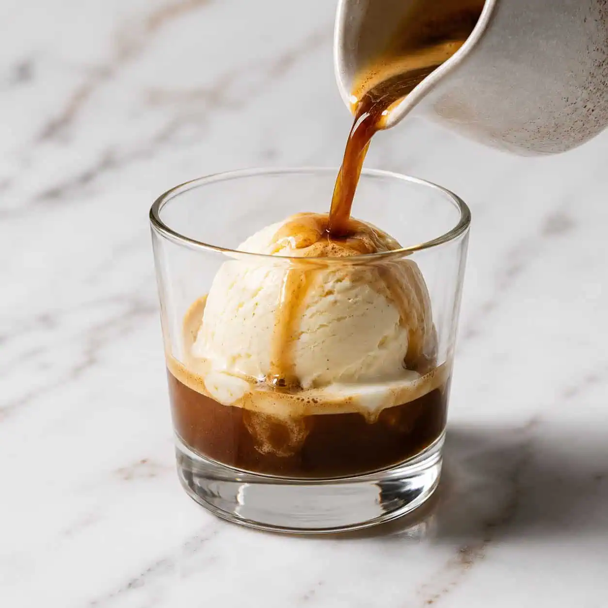 Affogato - Creamy Scoop of Vanilla Gelato Drowned in a shot of Hot Espresso