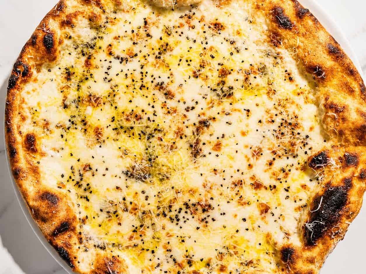 Cacio e Pepe Pizza - White Base, Pecorino Romano, Black Pepper