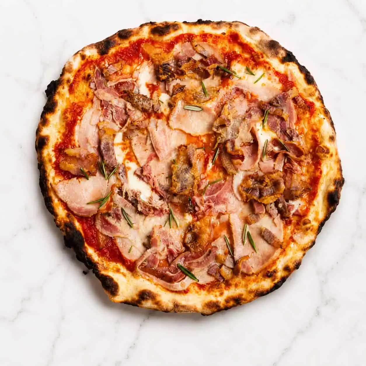 Maialina Pizza - San Marzano, Fior di Latte, Double Smoked Shoulder Ham, Pancetta, Guanciale, Porchetta Alla Romana, Basil, Coratina Extra Virgin Olive Oil