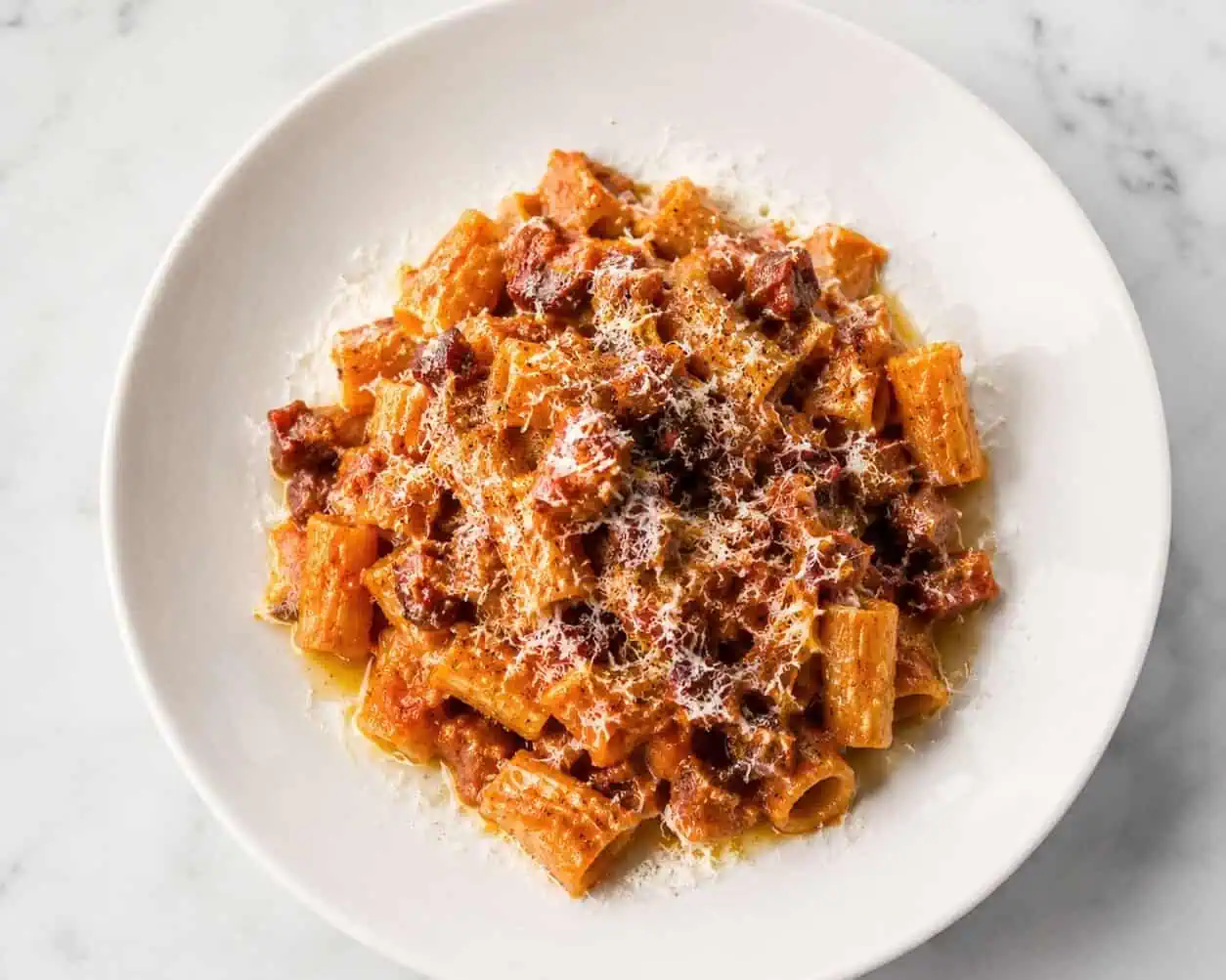 Rigatoni Amatriciana - Rigatoni, San Marzano Tomatoes, Guanciale, Pecorino Romano, Chilli, Black Pepper, Extra Virgin Olive Oil