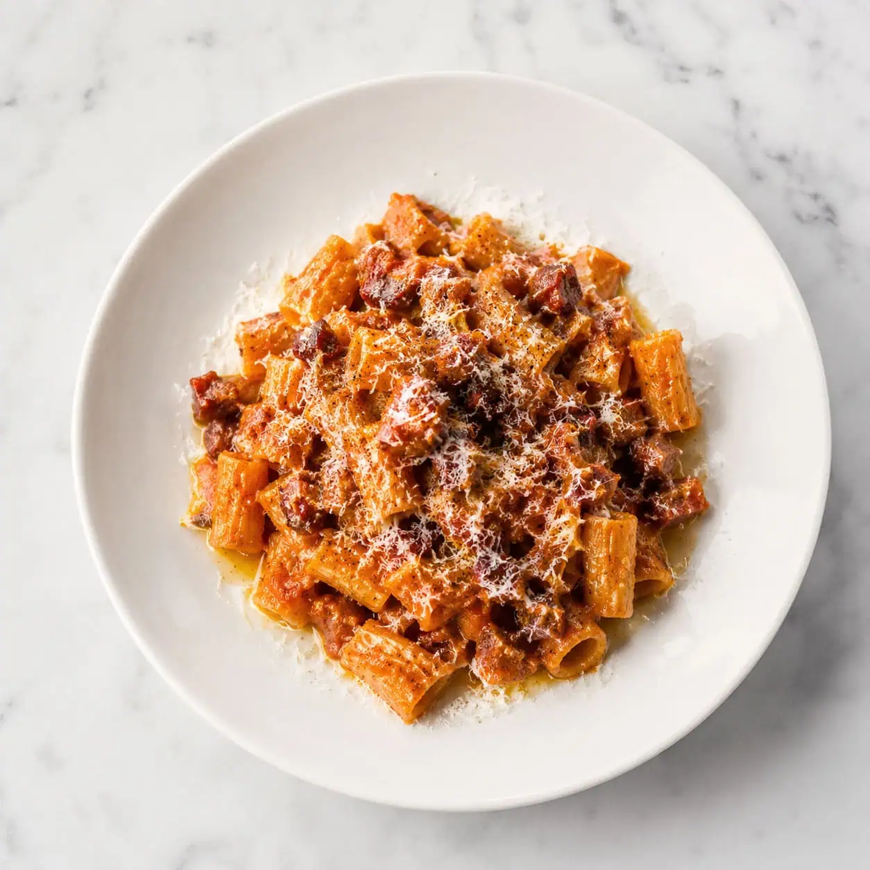 Rigatoni Amatriciana - Rigatoni, San Marzano Tomatoes, Guanciale, Pecorino Romano, Chilli, Black Pepper, Extra Virgin Olive Oil