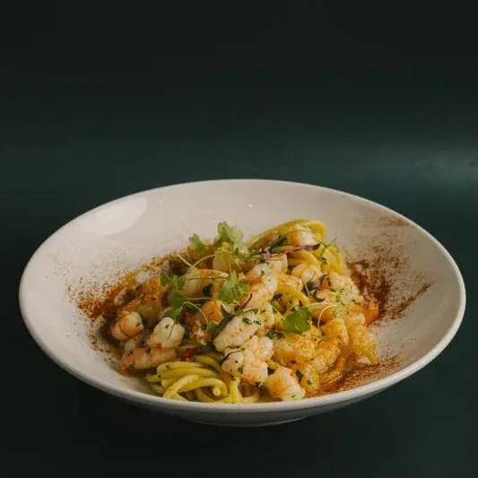 Italian spaghetti with prawns, garlic, chilli, and extra virgin olive oil – a simple and flavourful seafood pasta